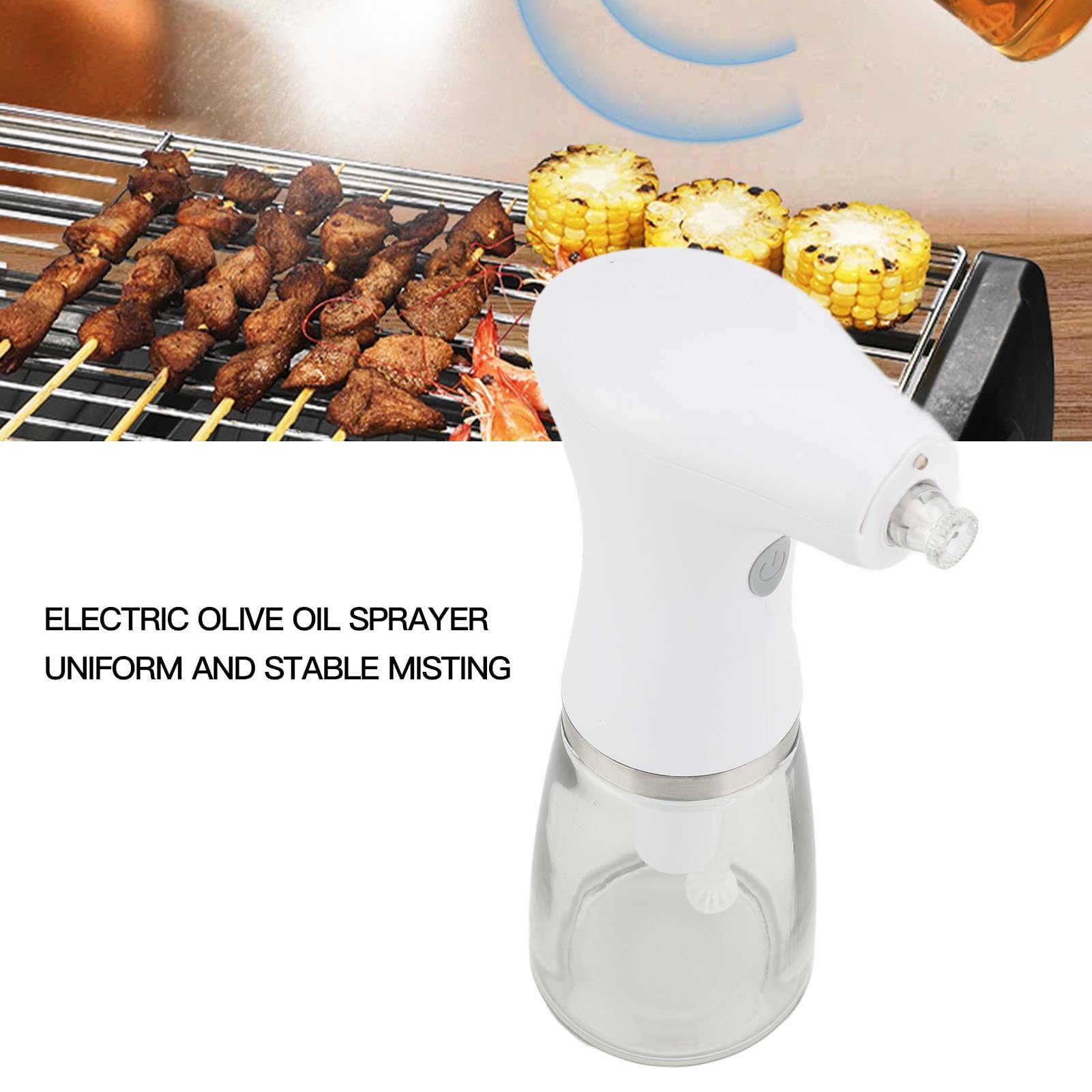 Electric Oil Sprayer for Cooking, 2 in 1 Glass Olive Oil Sprayer Continuous Spray with LED Light, Oil Dispenser Bottle Adjustable for Air Fryer Salad BBQ