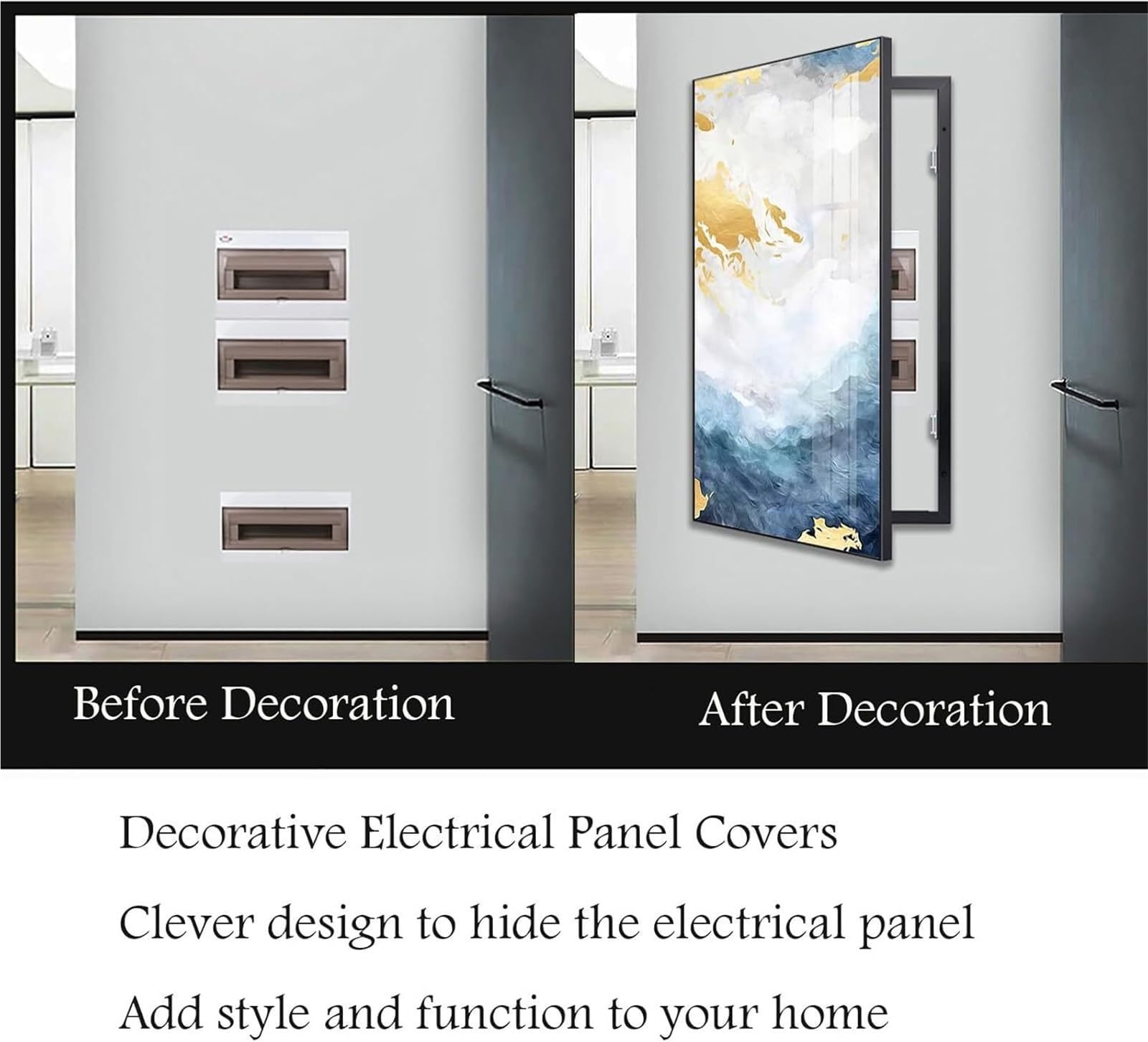 Cuadro Eléctrico Decorativo con Cubierta Oculta, Caja de Medidores y Panel de Disyuntores, Montaje en Pared, Ideal para Hogar y Oficina(E,30x40cm)