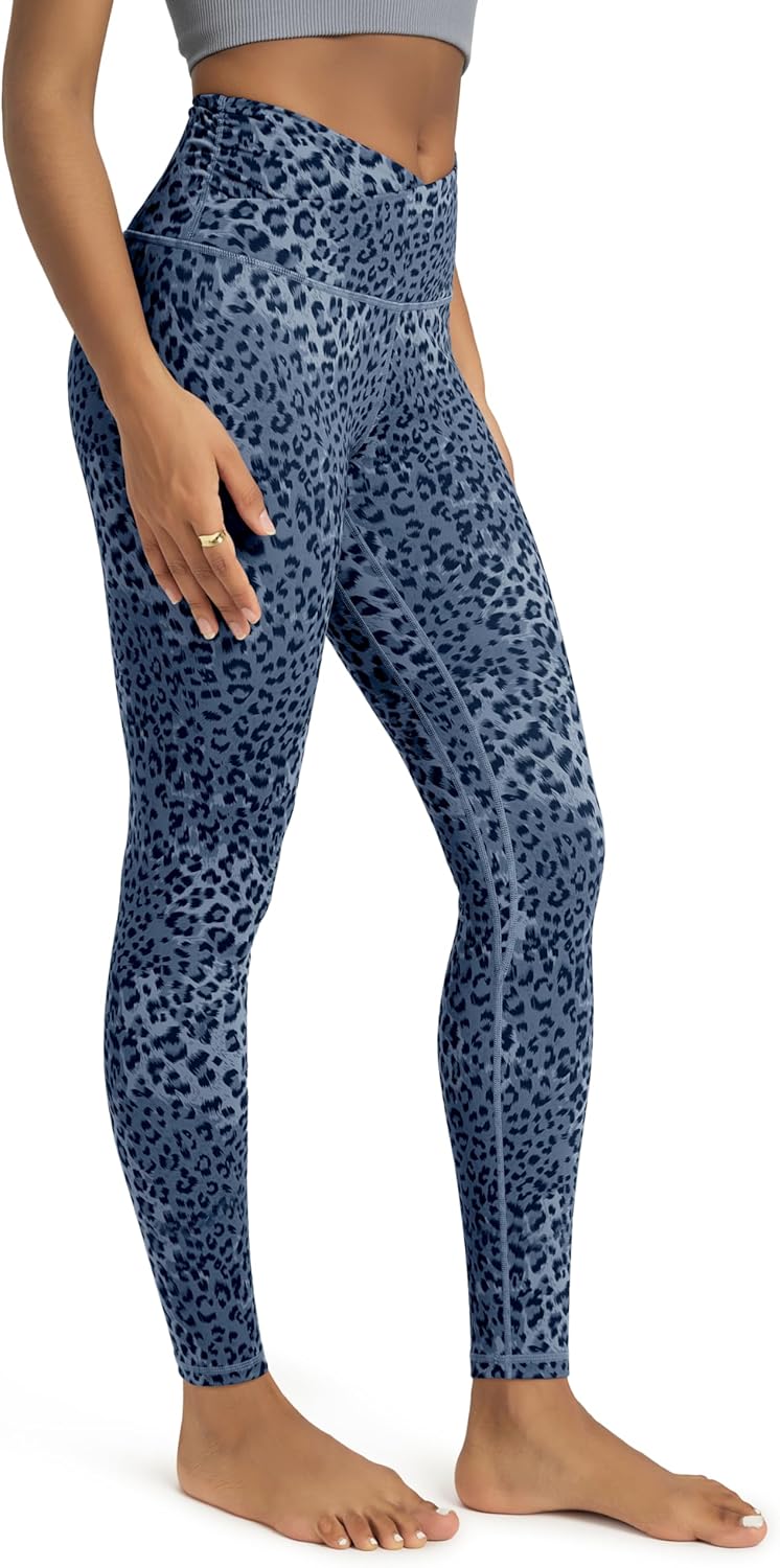 ODODOS Women's Cross Waist Yoga Leggings with Inner Pocket, 23"/25"/28" Gathered Crossover Workout Yoga Pants