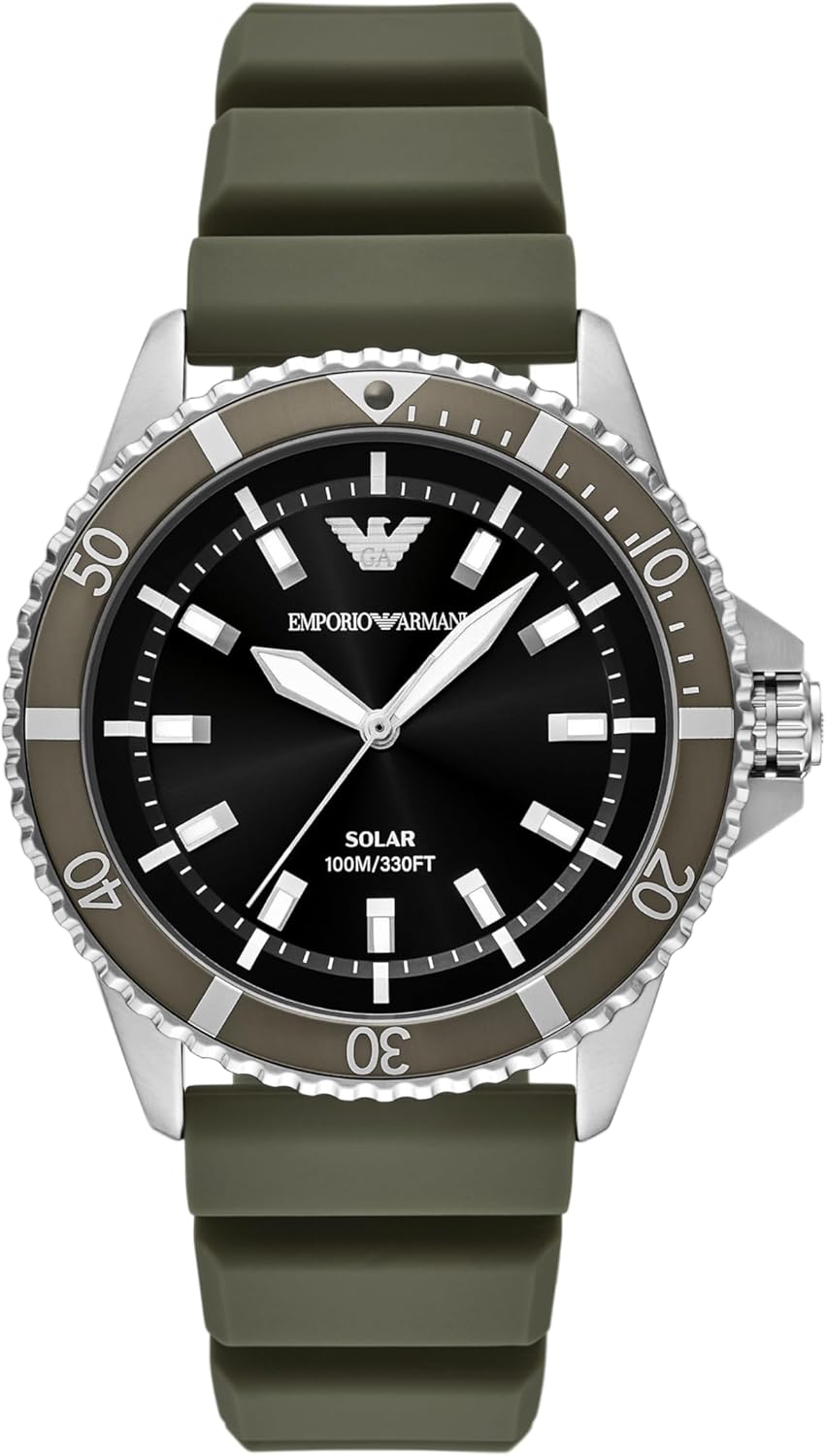 Emporio Men's World Explorer Solar-Powered Three-Hand Green Silicone Watch (Model: AR11699)