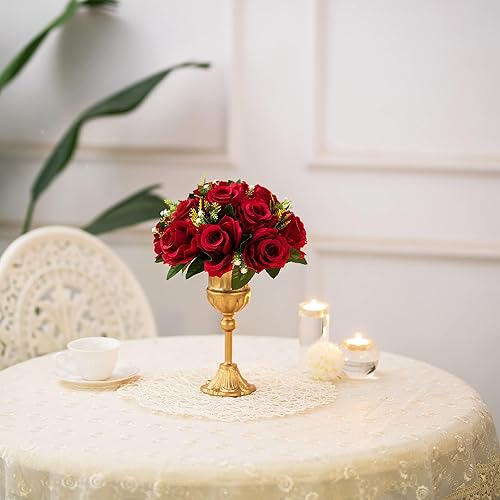 Miniatura 72 de BLOSMON Centros de mesa de flores para mesas de boda: 10 piezas de rosas artificiales rojas carmesí decoración de bolas - 9.5 pulgadas de seda falsa