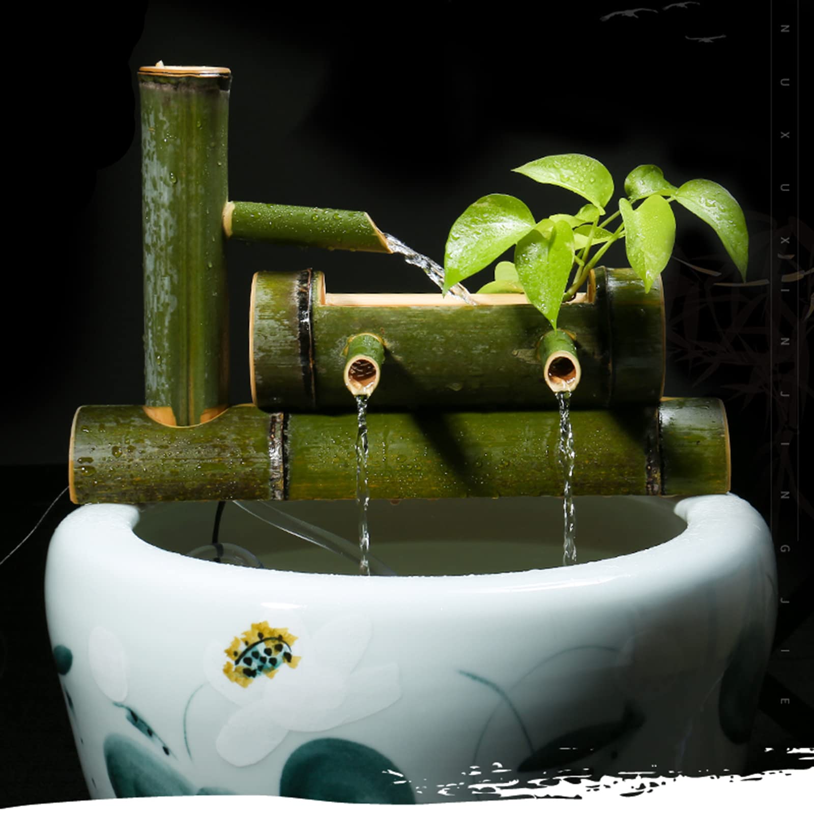 asdchZen With Pump Bamboo Water Fountain Outdoor Feature Pond Decor Rocking Spout 100% Handmade Indoor/Outdoor Fountain, 100Cm/39.4In,90cm/35.4in