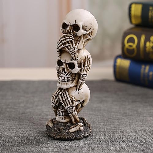 Miniatura 4 de Amosfun Hear-no See-no Speak-no Evil - Figura de estatua de calavera apilada para decoración de Halloween, colección de calaveras apiladas