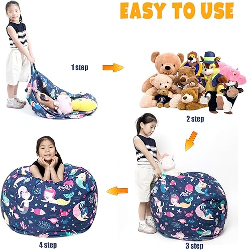 Miniatura 6 de LOLOMLO Funda para puf de almacenamiento de animales de peluche, para niños, mantas, toallas, puf (solo funda), sofá de lona con cremallera YKK,