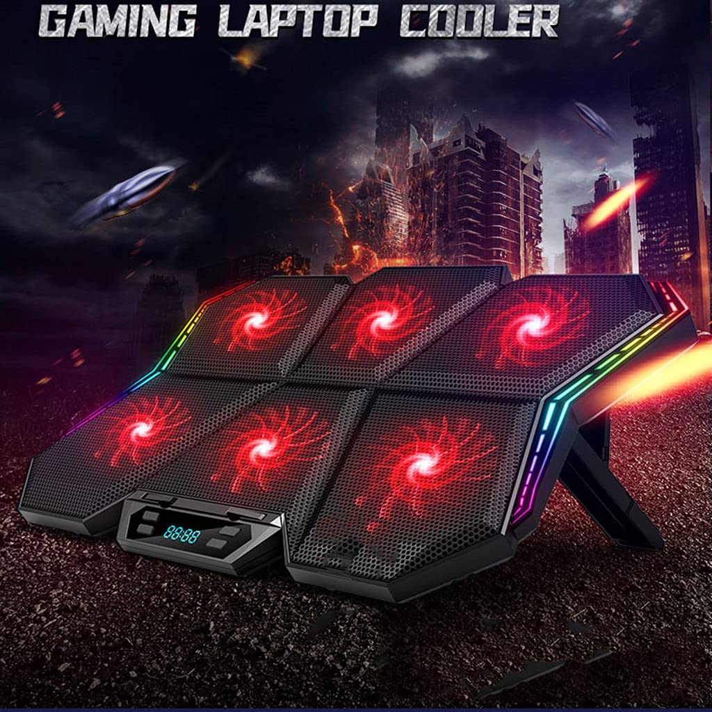 Gaming RGB Laptop Cooler 12-17 inch LED Screen Laptop Cooling Pad Notebook Cooler Stand with Six Fan And 2 USB Port