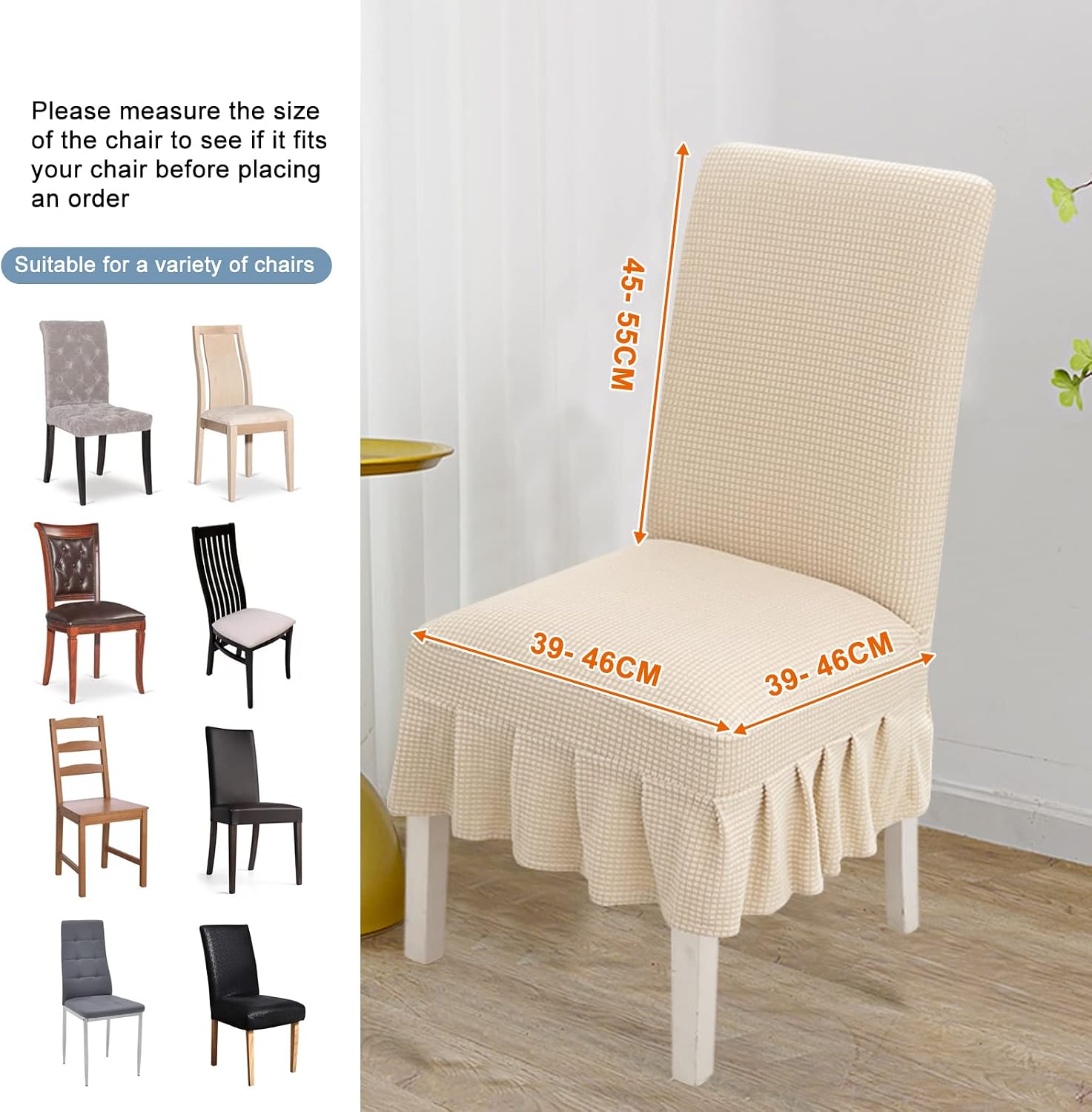 Stretch Dining Chair Covers Set of 2/4/6 - Ruffled Slipcovers for Parson Chairs -for Weddings, Parties, and Home Decor(Off White,4pack)