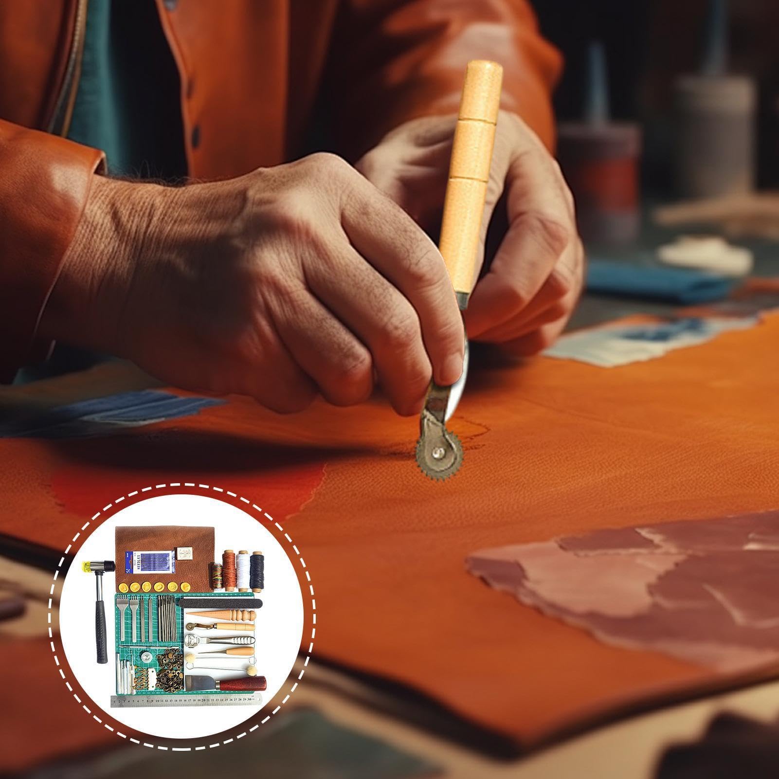 Juego de herramientas para trabajar cuero - Kit de madera ABS de acero de aleación de 32x26x4 cm, accesorios de grabado de perforación duraderos, herramienta manual creativa | Kit completo de herramie