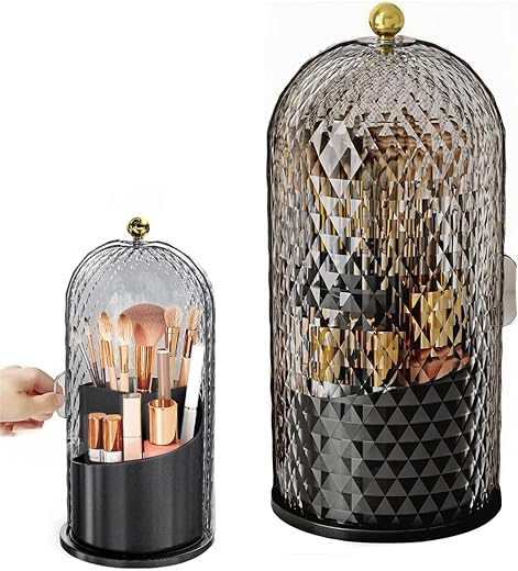 MAYCREATE® Makeup Brush Holder with Lid, 360 Rotating Makeup Brush Organiser Case, Clear Dustproof Skincare Cosmetic Tools...