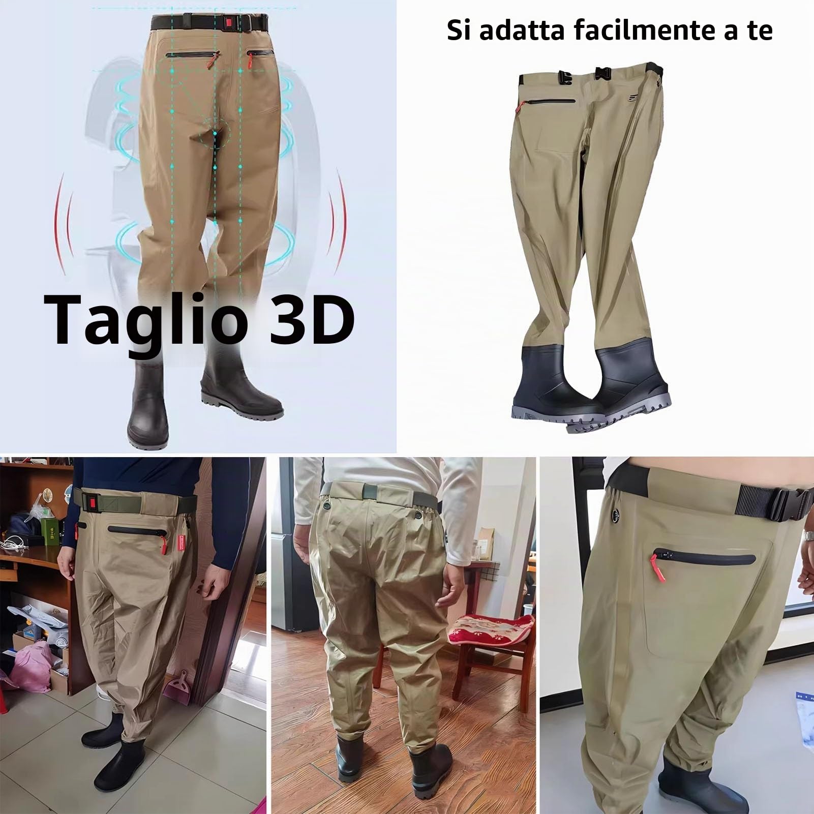 Waders Pesca Stivali da Pesca A Mosca da Uomo, Stivali da Caccia Leggeri Color Cachi con Ginocchia Rinforzate A Doppio Strato
