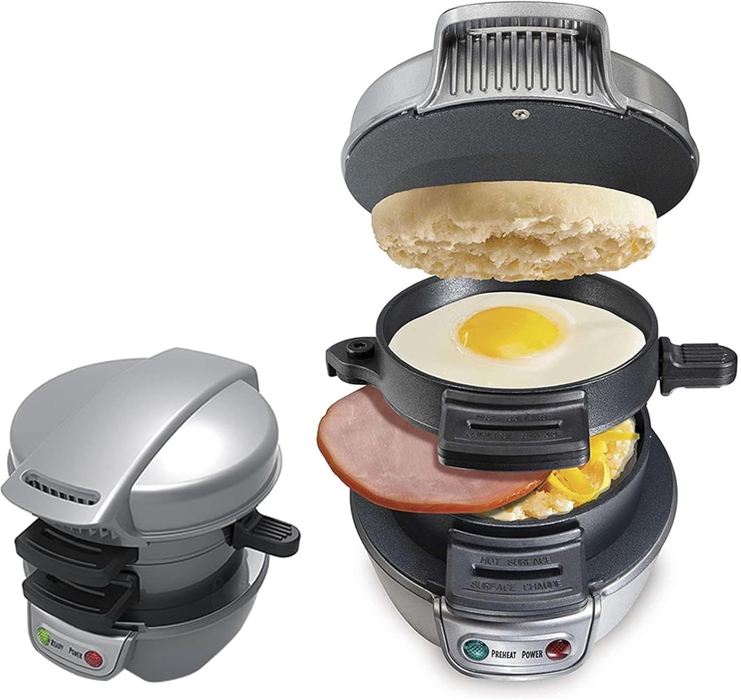 Beach Breakfast Sandwich Maker, Burger Sandwich Omelette Toaster Maker, Steel Nonstick Panini Press Sandwich Maker with Egg Cooker Ring, Spin Out Cooking Board, Indicator Light, for Home Kitchen