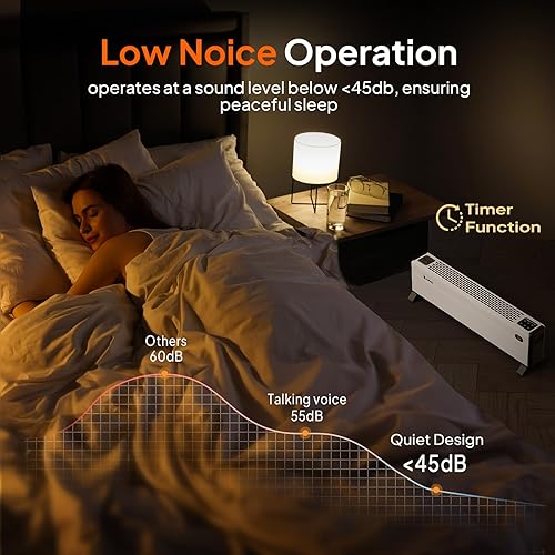 Miniatura 7 de ROVSUN Calentador eléctrico de zócalo de 32 pulgadas con control remoto y temporizador, calentador de espacio de convección de 1500 W con modos de