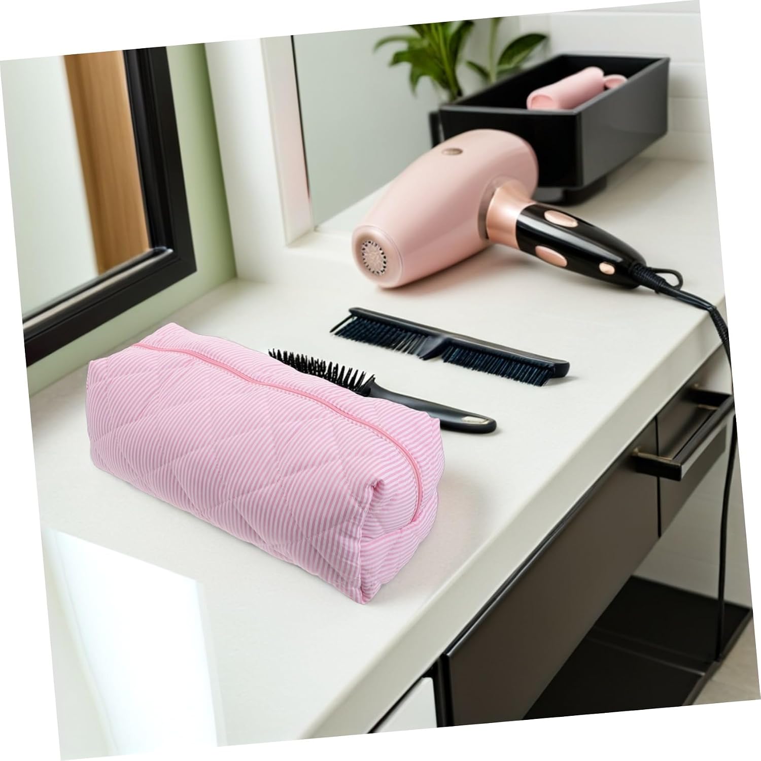 Portable Hair Dryer Carrying Case Cloth and Cotton Material and Multiple Pockets with Large Storage Capacity Hair Styling Organizer Bag for Travel and Daily Home Use