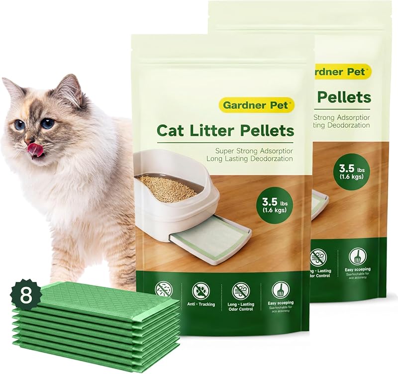 Areia para Gatos em Pellets de Zeólita Gardner Pet com 8 Almofadas Absorventes – Pacote com 7 lb e 8 unidades