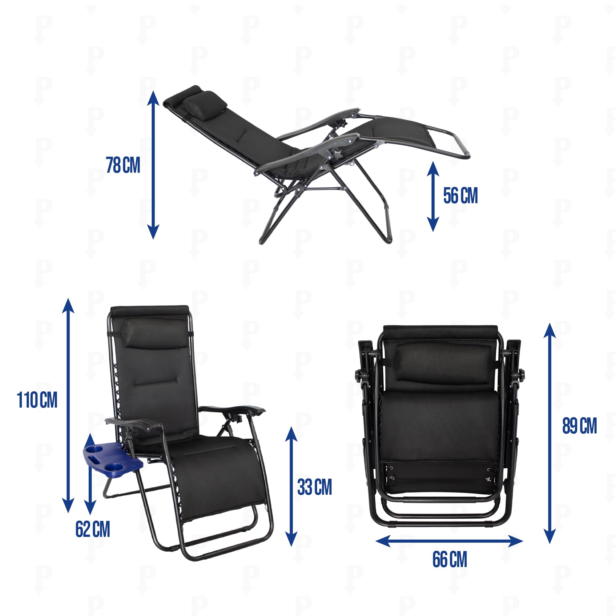 Pincho Tumbonas Jardin Exterior, Silla Plegable Camping, Silla Gravedad Cero, Hamaca Plegable con Acolchado 2 cm y Bandeja Extraíble - Acero Ligero, Respaldo Alto, Cojín Cervical, 110 kg