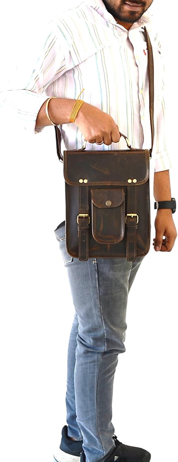 URBAN DEZIRE Men's Genuine Leather Small Briefcase Messenger Satchel Ipad Tab Tablet Bag 11 compatible with Apple product - Image 4