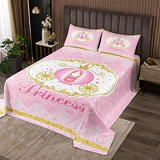 Homewish Pink Theme Bedspread Set Queen Size for Kids,Boys Girls Carriage Quilt Set Princess Style Bedspread Coverlet Cute Cartoon Bedspread 3 Piece Decorative Bedding Quilted with 2 Pillow Shams