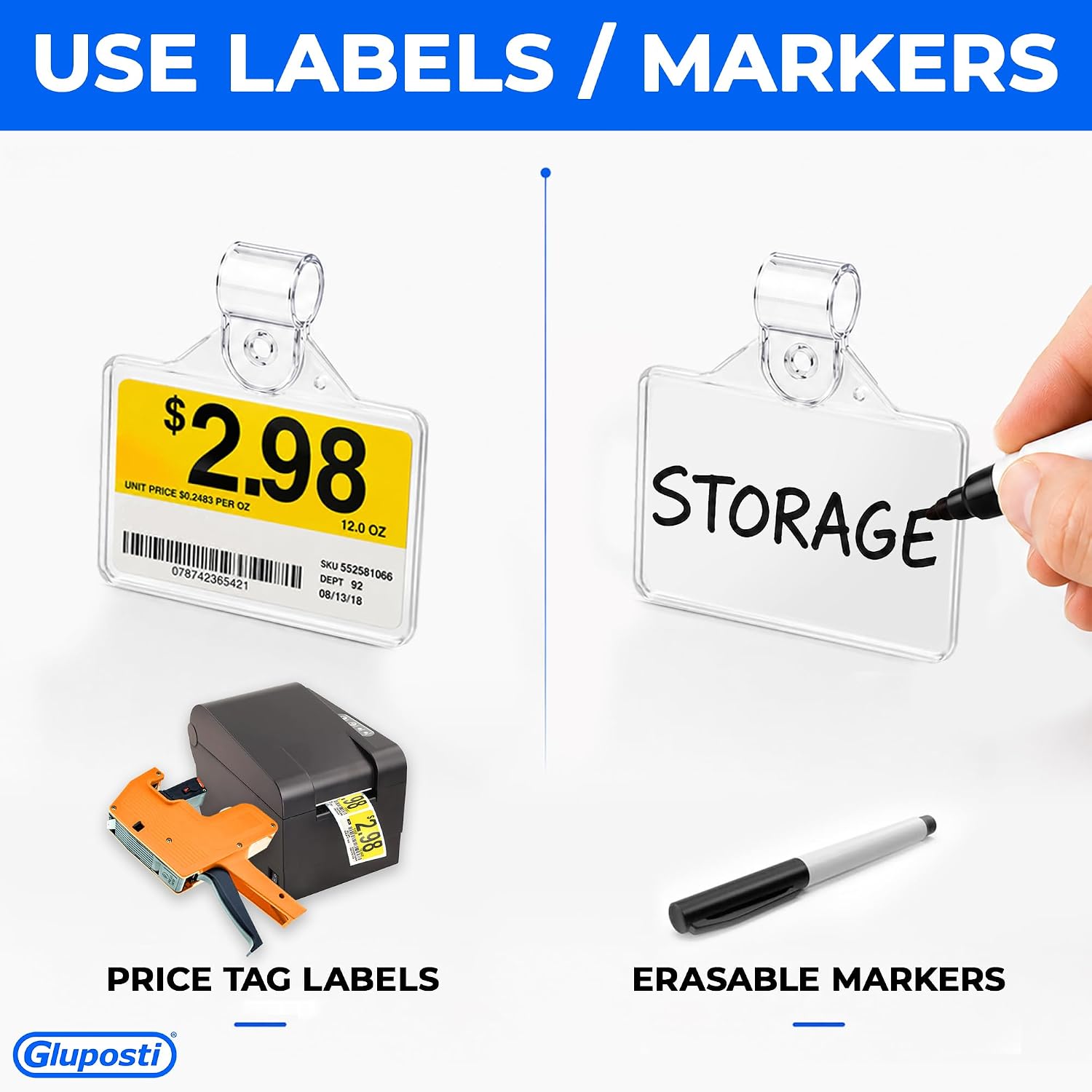 Gluposti Shelf Labels for Wire Shelving, 2" Clear Wire Shelf Label Holders image 4
