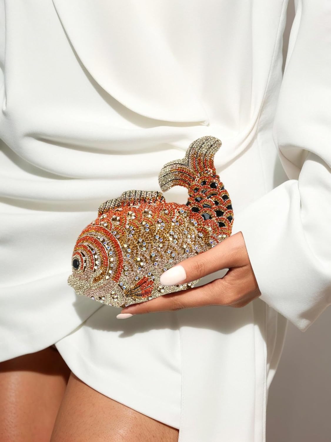 Women Mini Fish Clutch Luxury Rhinestones Purse Sparkling Banquet Handbag Wedding Party Clutch Bag - Image 3