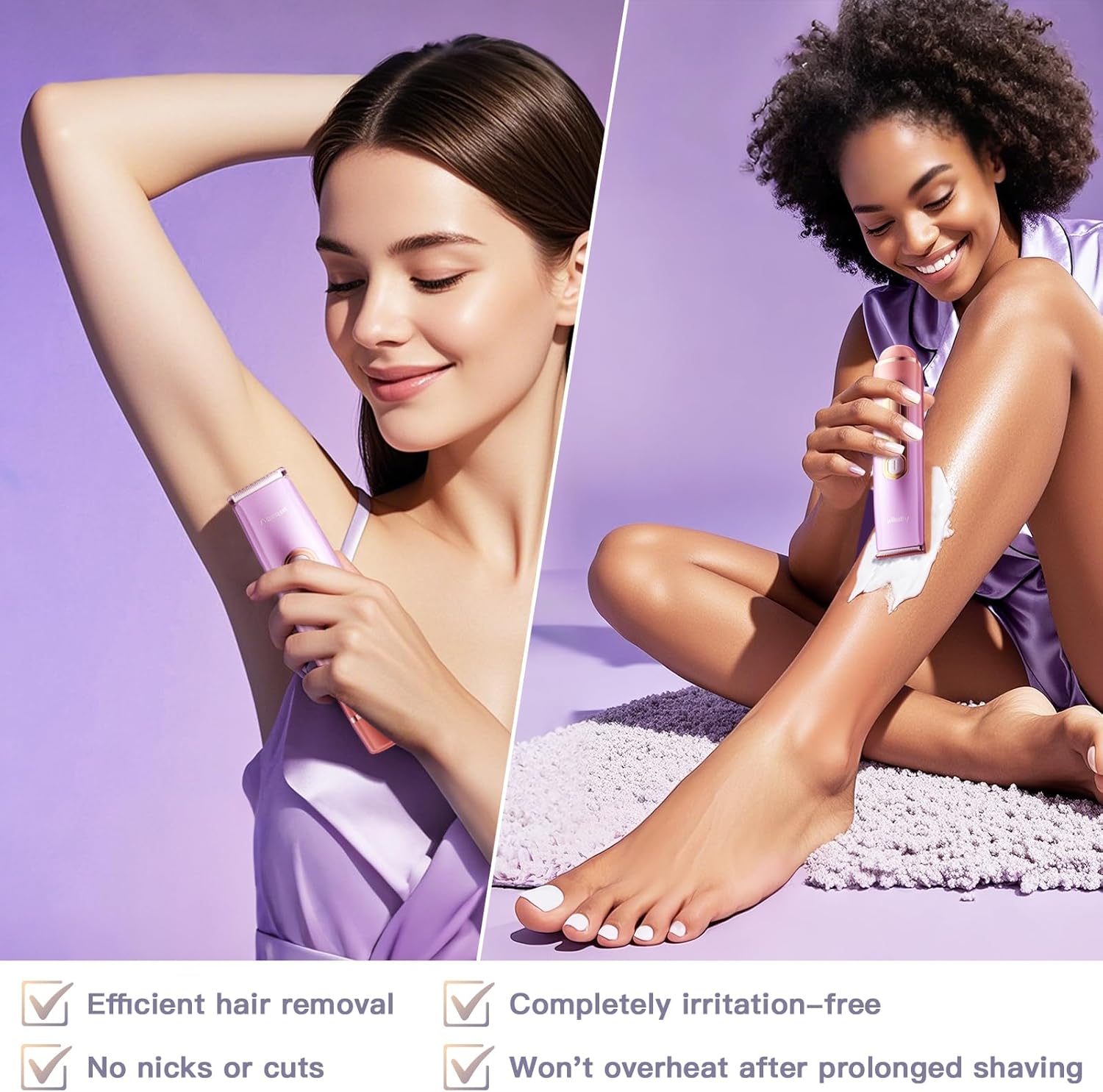 Bikini Trimmer for Women, Electric Razors with Dual Heads, Rechargeable Pubic Hair Trimmer with IPX7 Waterproof, Painless Pro Shaver for Underarm Leg Arm Body Face Private Area（DuskyRose） - Image 4