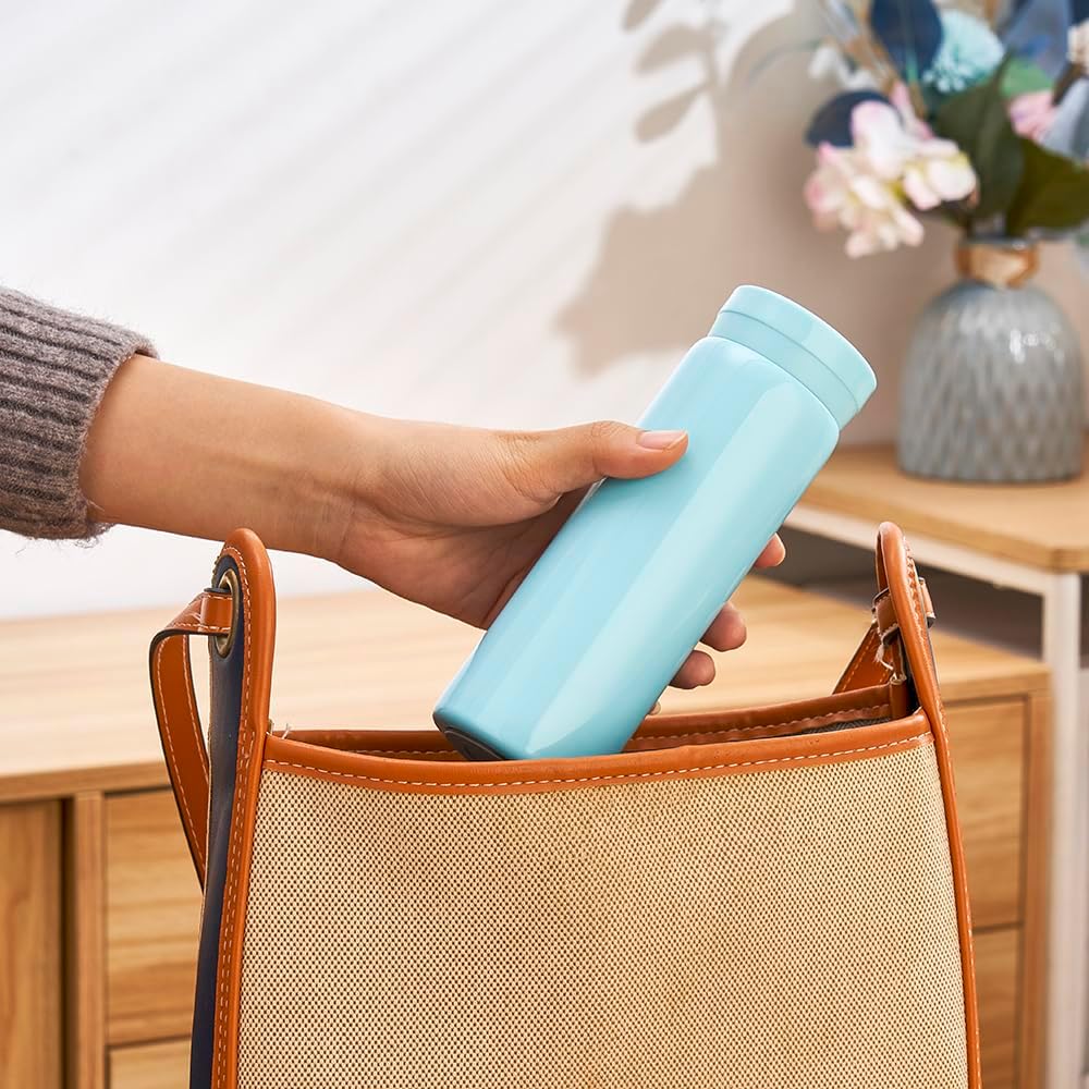 10oz Mini Water Bottle Stainless Steel Thermos Small Flask - Insulated Vacuum, Leak Proof, Keeps Drinks Hot/Cold - Ideal for Coffee, Tea, Water - Light Blue - Image 6