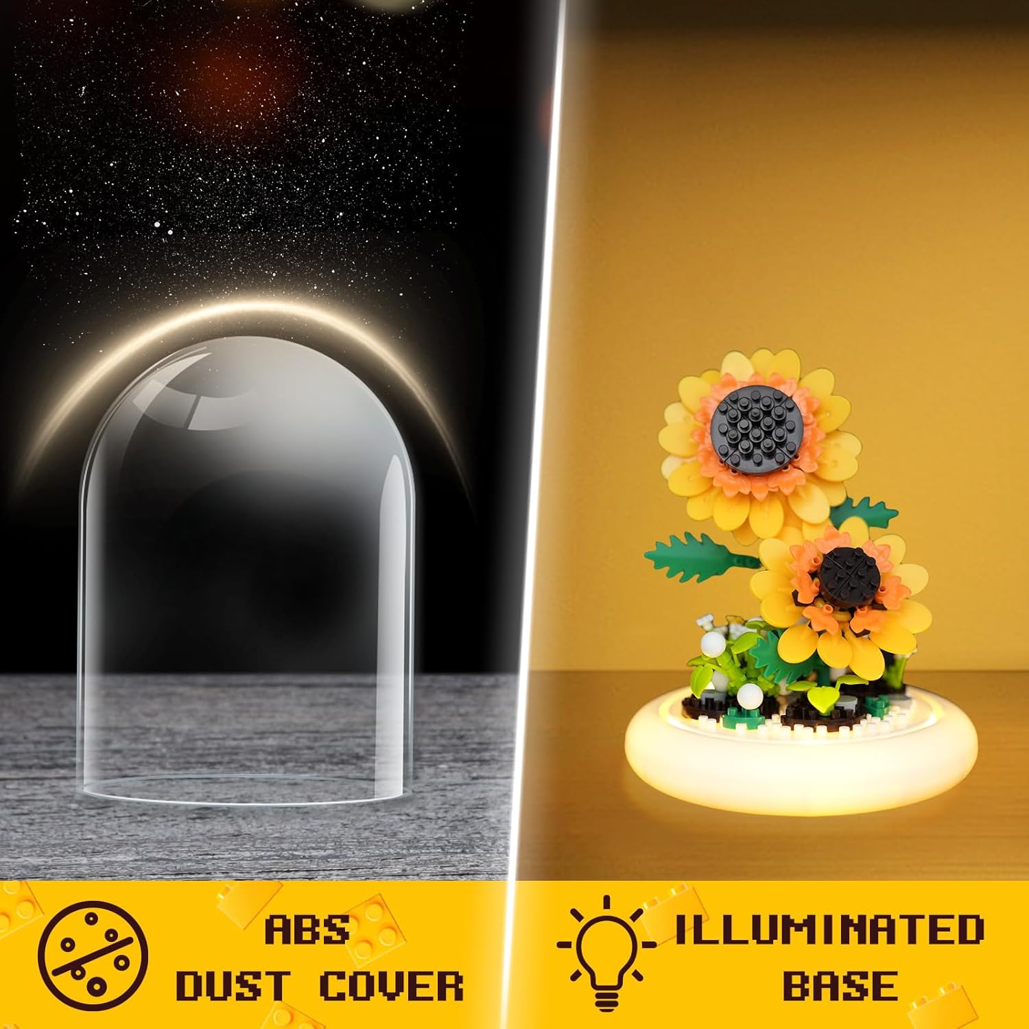 80S Sunflower Building Toy Set, 251 Pieces with Lighted Base, ABS Dust-Proof Shell, DIY Gift for Adults, Perfect for Mother’s Day, Birthday, Holiday – Creative Educational Building Blocks