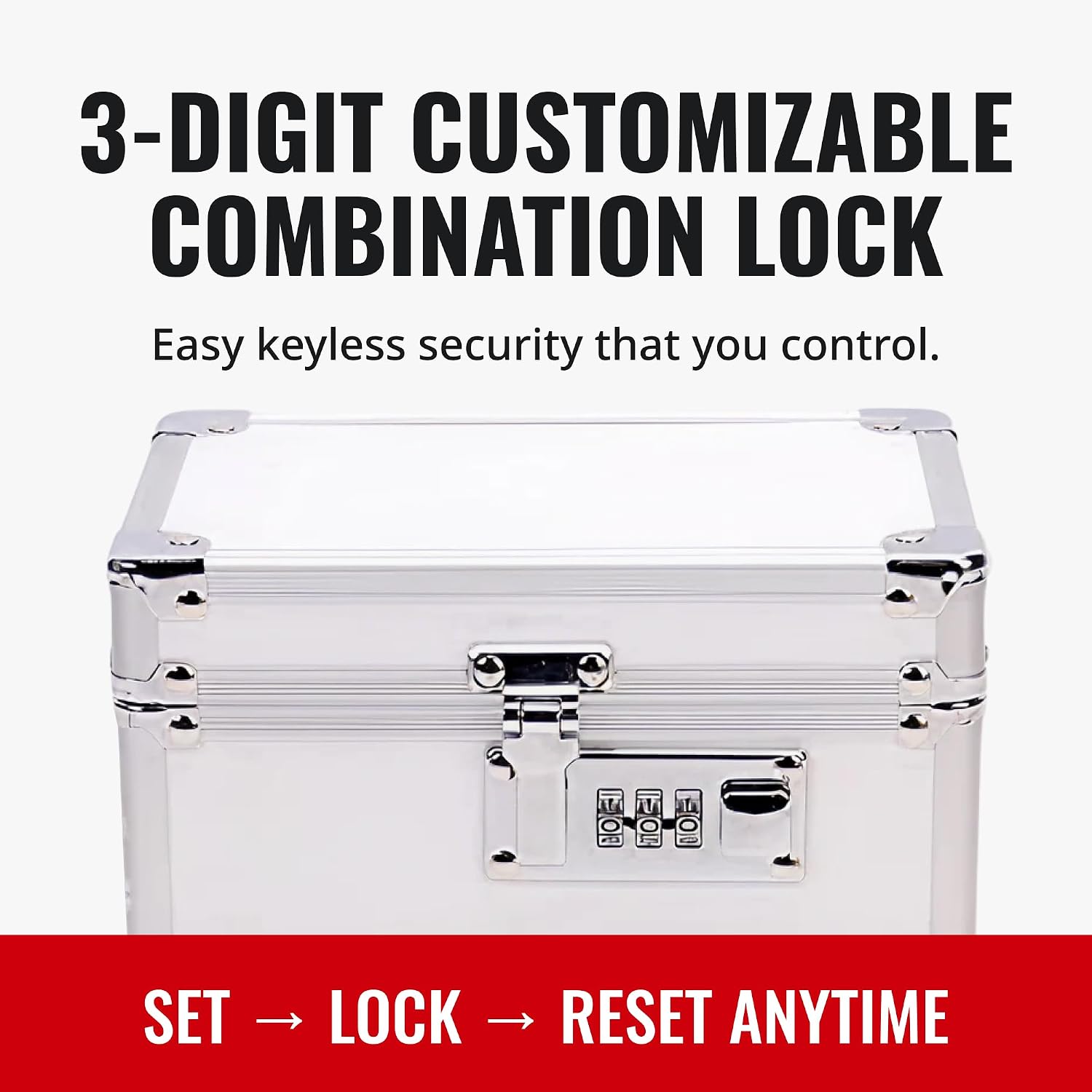 Vaultz Locking Medicine Box with Combination Lock - Secure Metal Lock Box Safe for Medication, Pills & Valuables, Small Lockbox with Code, Portable Storage Case, White image 5