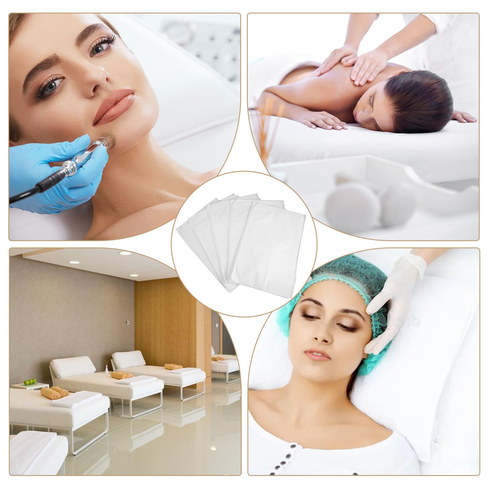 Lot de 100 nappes jetables avec trou pour le visage, pour massage en institut de beauté, spa, table de massage, table de lit, drap de protection avec trou