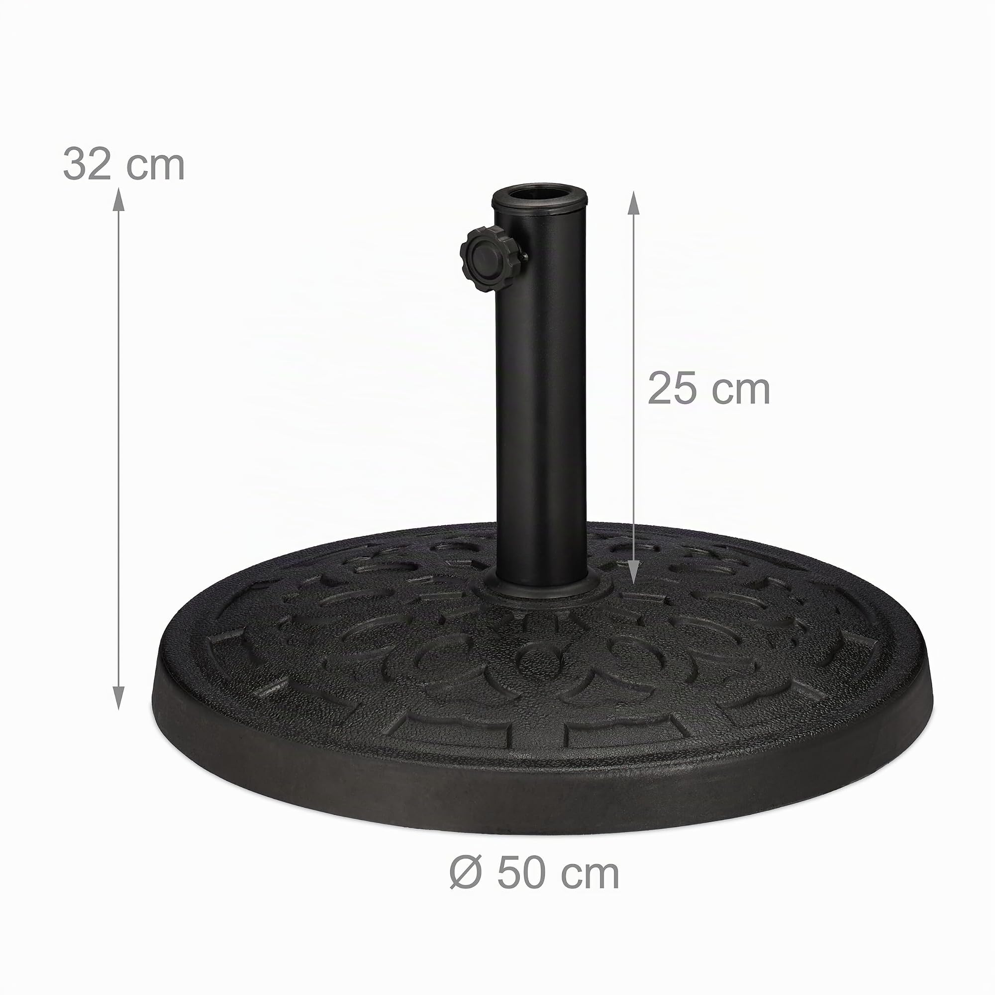 Relaxdays Pied de Parasol, pour Tubes de Parasol de 38-50 mm, D : 50 cm, Balcon, Jardin, Imitation Fonte, Support, Noir
