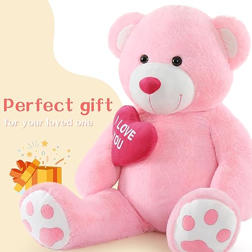 Miniatura 141 de Tezituor Oso de peluche gigante de 4.3 pies, animales de peluche grandes de 52 pulgadas con vientre blanco, regalo de San Valentín para novias