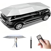 Fully-Automatic Car Tent, 4.2m /4.6m/5m/5.2m Large Pop up Garage Rooftop Tent, Folding Roof Awnings, Remote Start Car Umbrella Cover, Car Sun Shade Umbrellas for Outdoor Use Grey-4.6mWithTripod