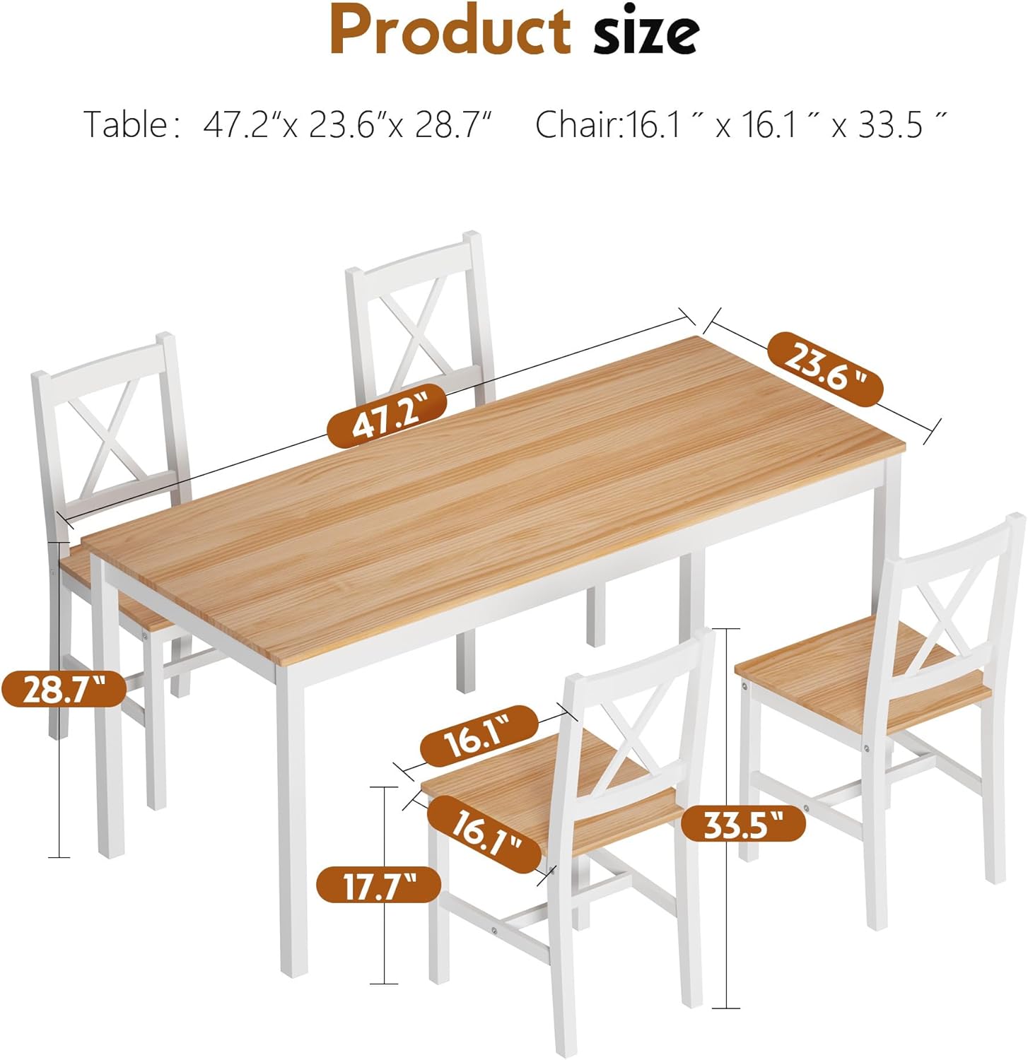 SogesHome 47.2'' Dining Table Set with 4 Chairs, 5-Pieces Home Lunch Chair Set, Versatile for Dining and Home Office Use, Oak