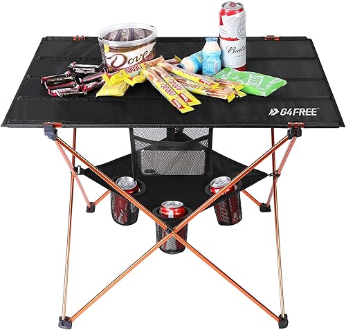 G4Free Folding Camp Table, Portable Camping Table with 4 Cup Holders and Carrying Bags for Indoor and Outdoor Picnic, Tailgating, BBQ, Beach, Hiking, Travel, Fishing Fishing
