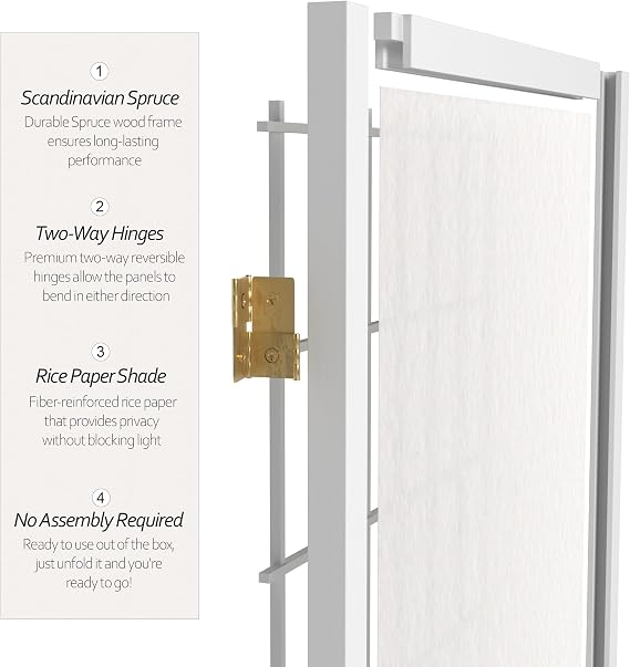 Red Lantern 5 ft. Tall Window Pane Shoji Screen - White - 4 Panels