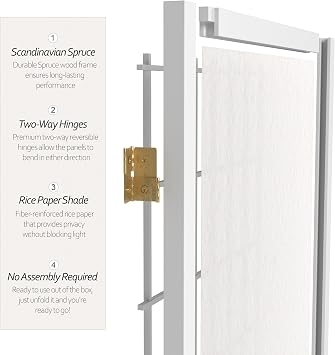 Red Lantern 5 ft. Tall Window Pane Shoji Screen - White - 4 Panels