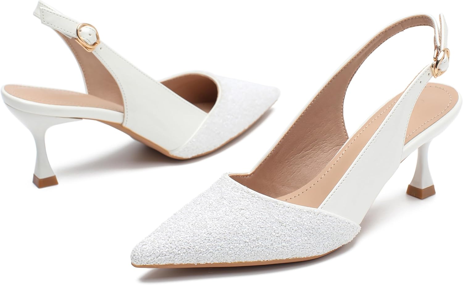 Women's Kitten Heels Sequin Closed Pointed Toe Low Heels Comfortable Dress Work Wedding Party Slingback Stiletto Pumps Shoes