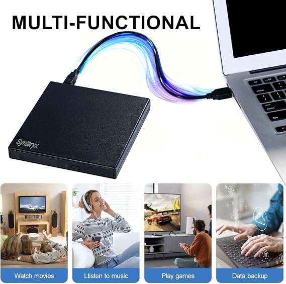 External CD/DVD Drive for Laptop, USB-A & Type-C CD Burner Reader