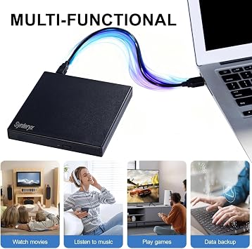 External CD/DVD Drive for Laptop, USB-A & Type-C CD Burner Reader