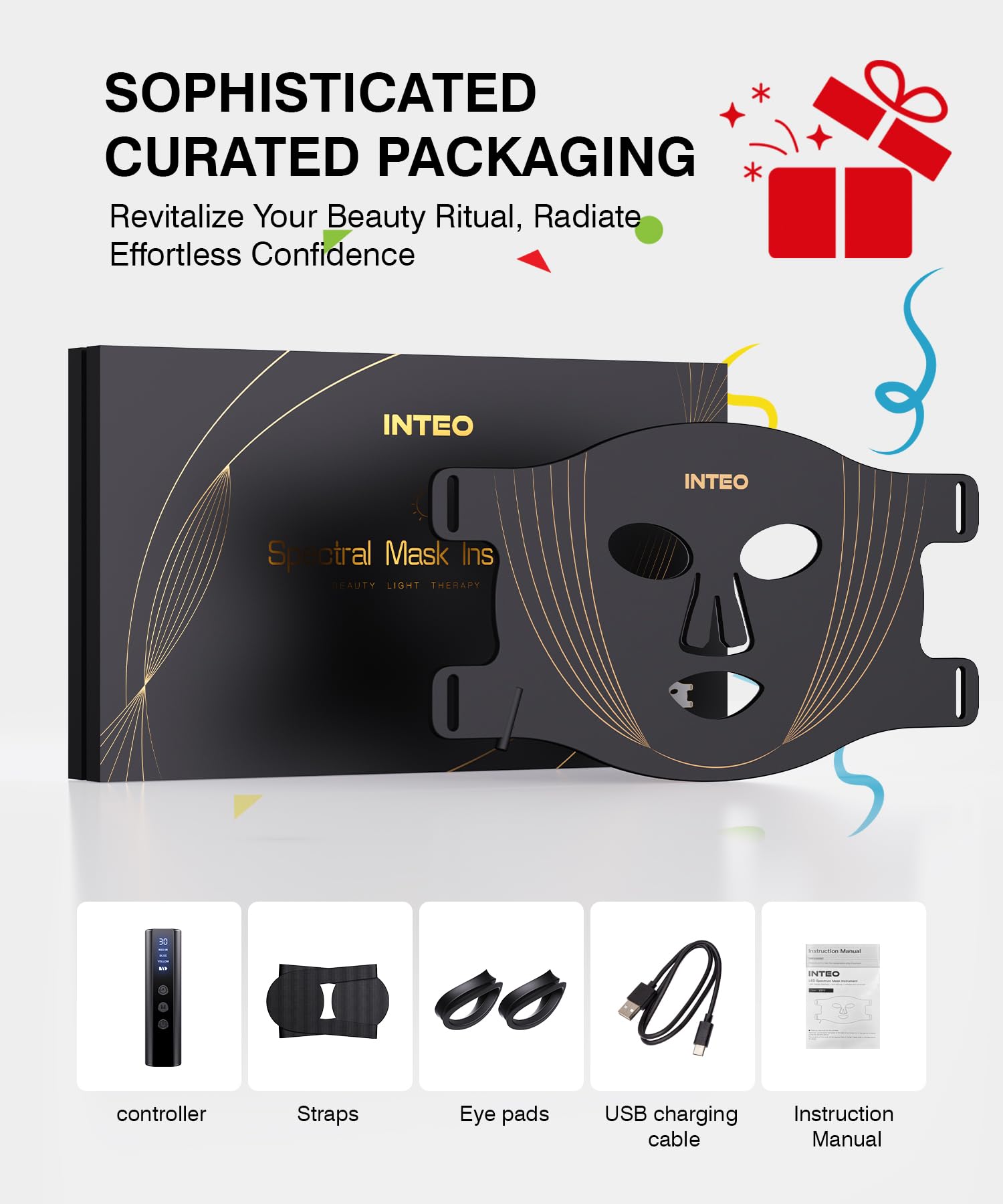 INTEO Red Light Therapy Mask for Face, 850nm NIR LED Face Mask with Timer