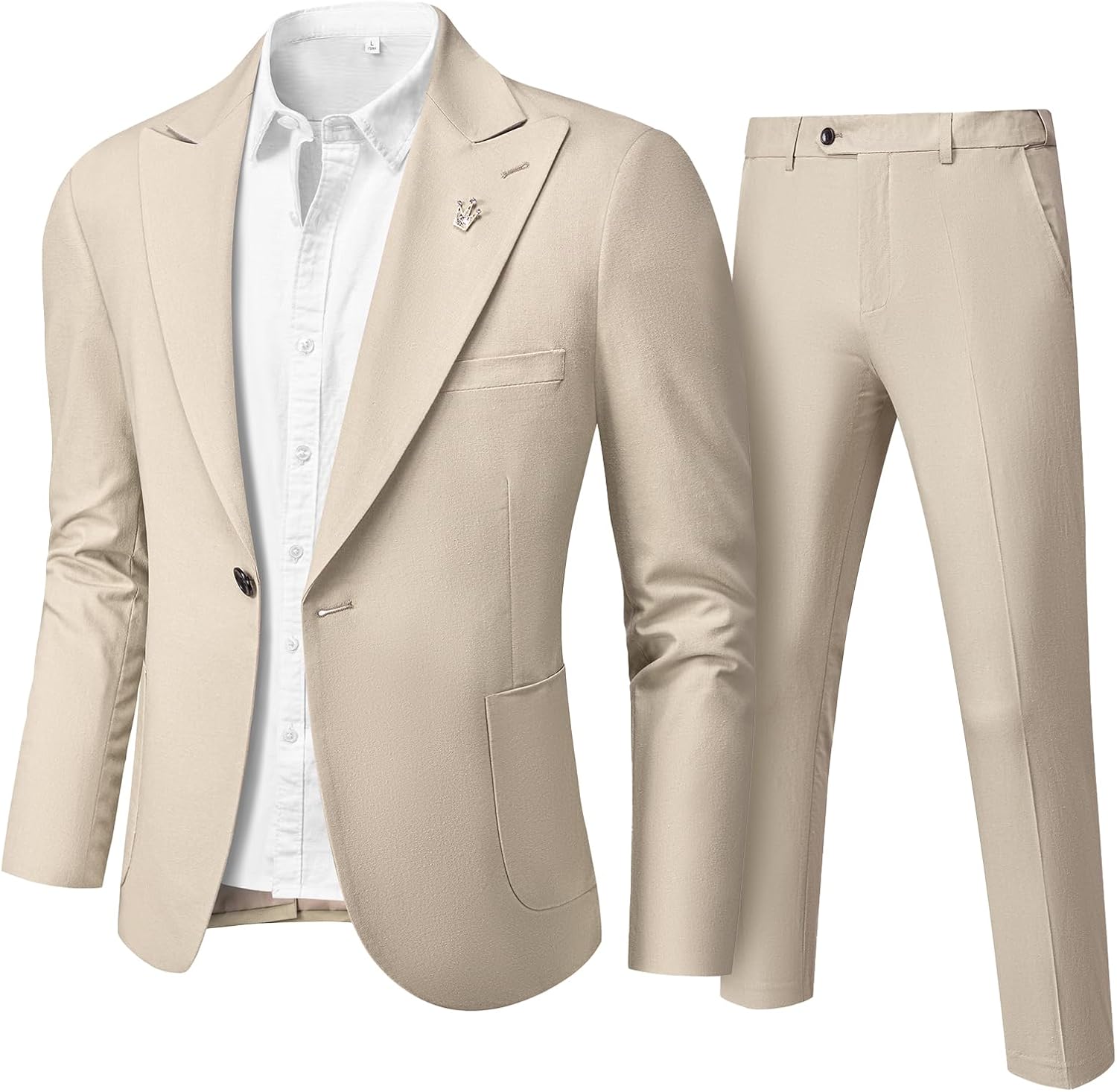 Hihawk Linen Suit for Men, 2 Pieces Casual Blazer and Pants, Summer Beach Wedding Suit Groomsmen Prom Tuxedo