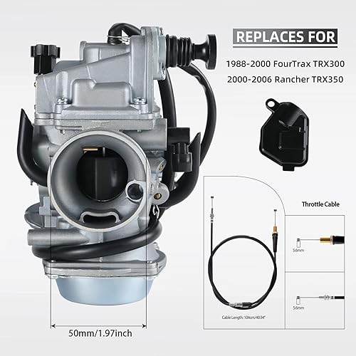 Miniatura 2 de FourTrax 300 Carburador para Honda TRX300 TRX350 Carb, Rancher 350, Foreman 400 450 con filtro de aire y aceite, cepillo de limpieza