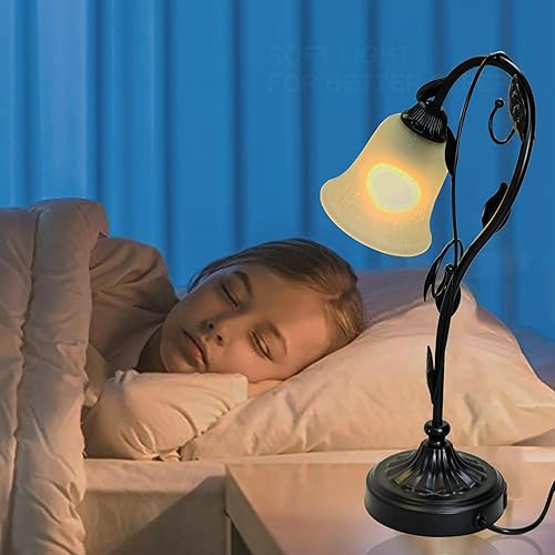 Miniatura 7 de Lámparas de mesa táctiles de noche, lámpara rústica de lectura de 3 vías, lámpara de flores regulable con puertos USB, luz de escritorio vintage con