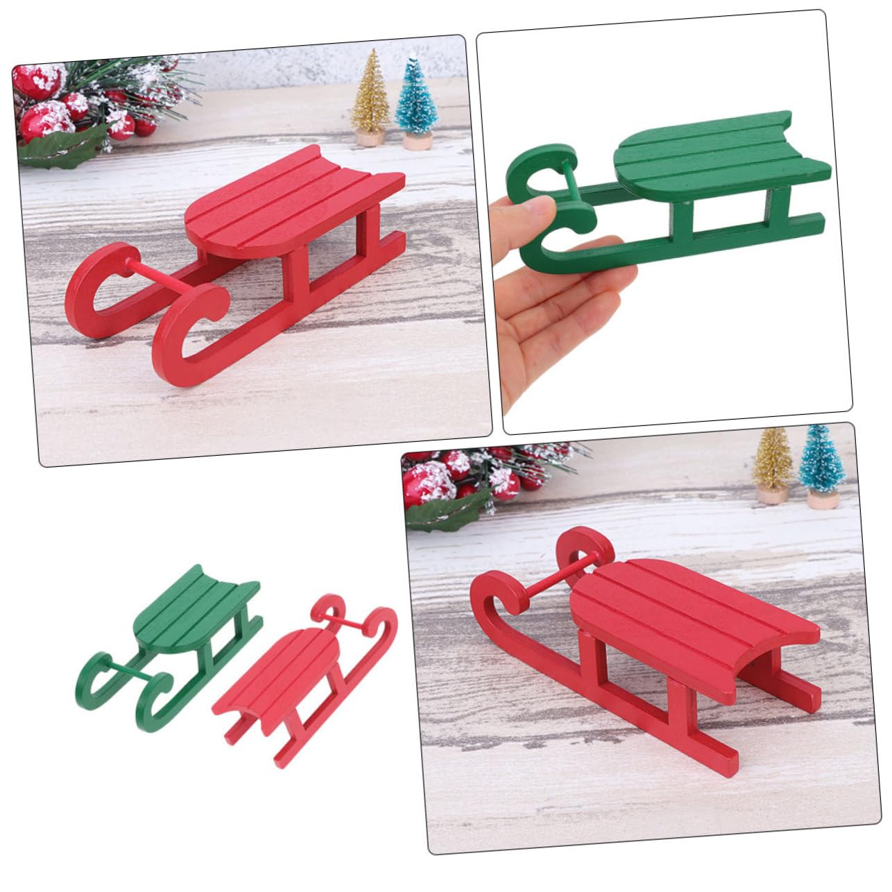 5 Juegos De Adornos Navideños De Trineo De Madera Blanca para Decoración De Escritorio Adornos Festivos para El Hogar 2 Unidades X 5