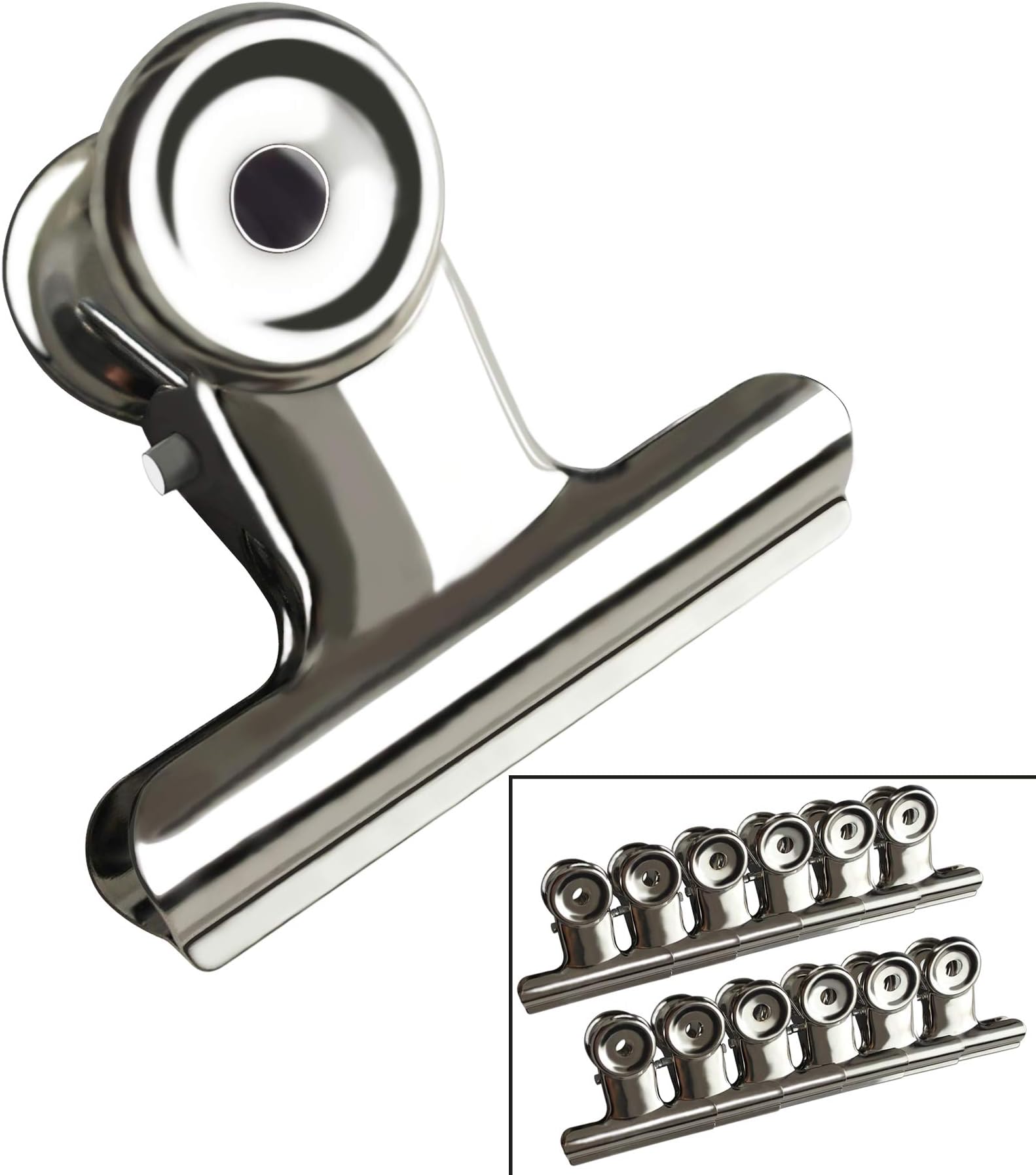 38mm Bulldog Clips Round Paper Binder Silver Stainless Steel File Clamps Home Office Supplies - 12 Pack