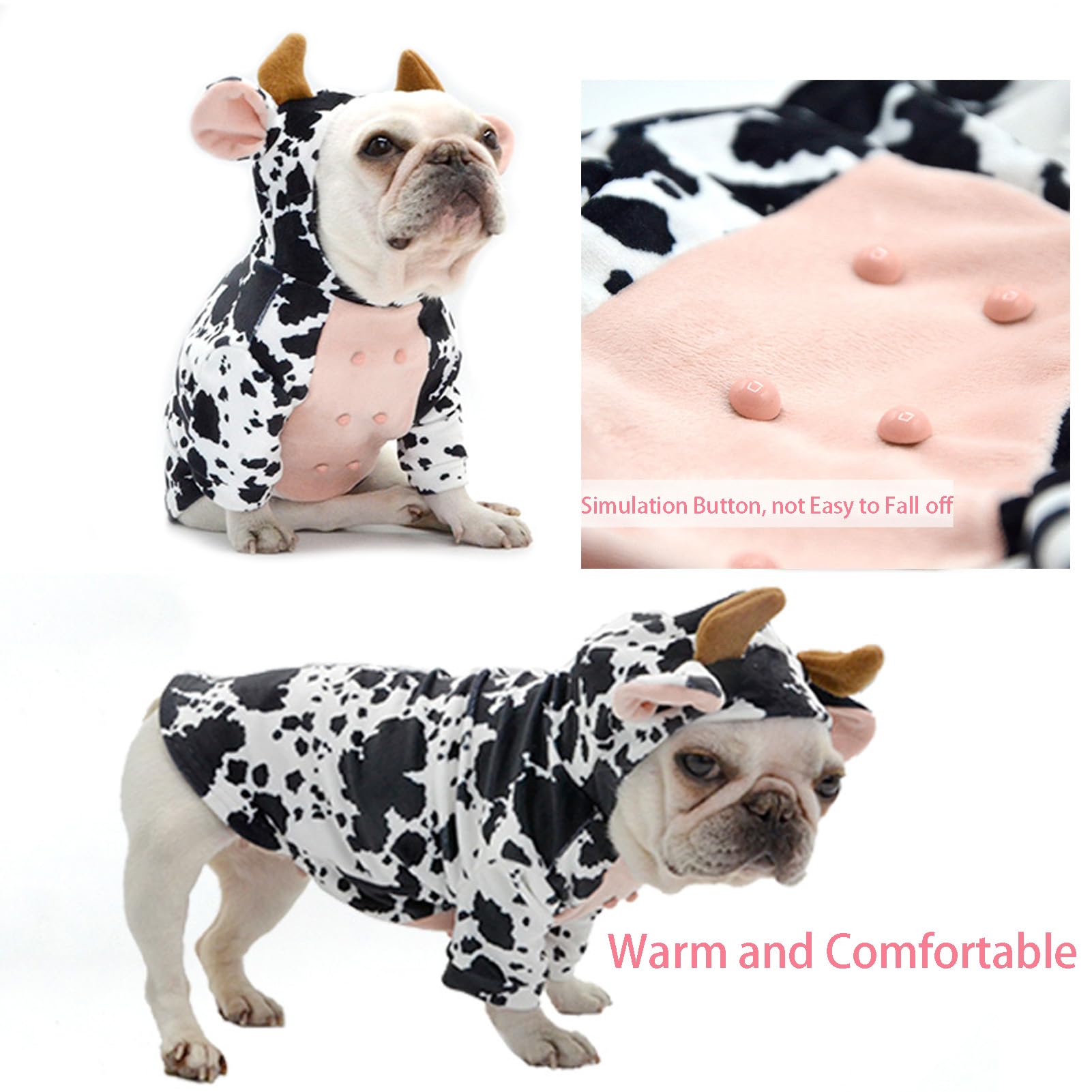 Kuh-Kostüm Für Kleine & Mittelgroße Hunde – Lustiges Halloween-Outfit Mit Kapuze Für Französische Bulldogge & Welpen