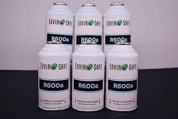 ENVIRO-SAFE R600a Refrigerant - 6 cans - 6oz Inverted Piercing Style Top for HVAC & Refrigeration Use | 99.7% Purity | EPA Approved Hydrocarbon