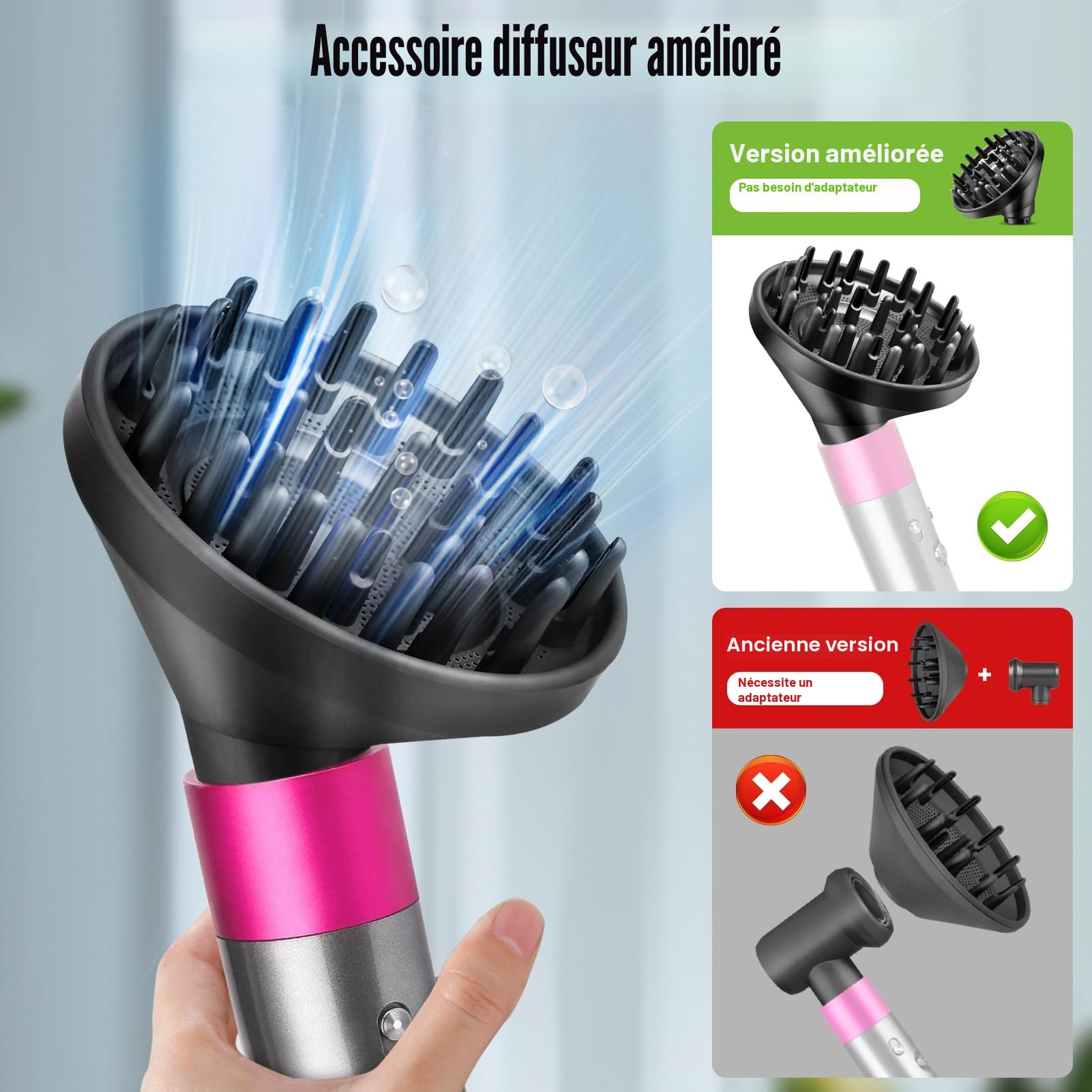 Diffuseur pour Dyson Airwrap Styler HS01 HS05, convertissant votre Air Wrap Styler en sèche-cheveux