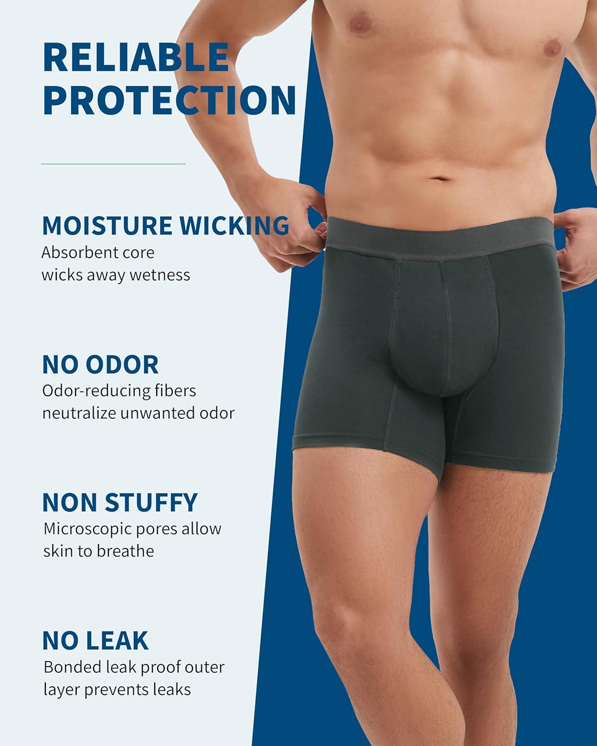 washable incontinence underwear for men, 2.3 oz leak proof absorbent reusable briefs for male urine leakage 2 pack(dark gray-black, m) dark gray-black m