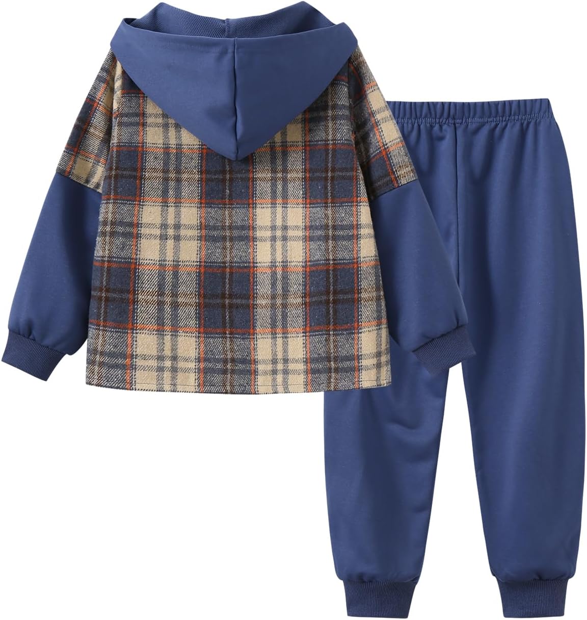 2Pcs Kids Boys Flannel Plaid Shirt Tops Pants Set Hoodie Sweatsuit for Fall Winter Spring Outfits 4-12 Years