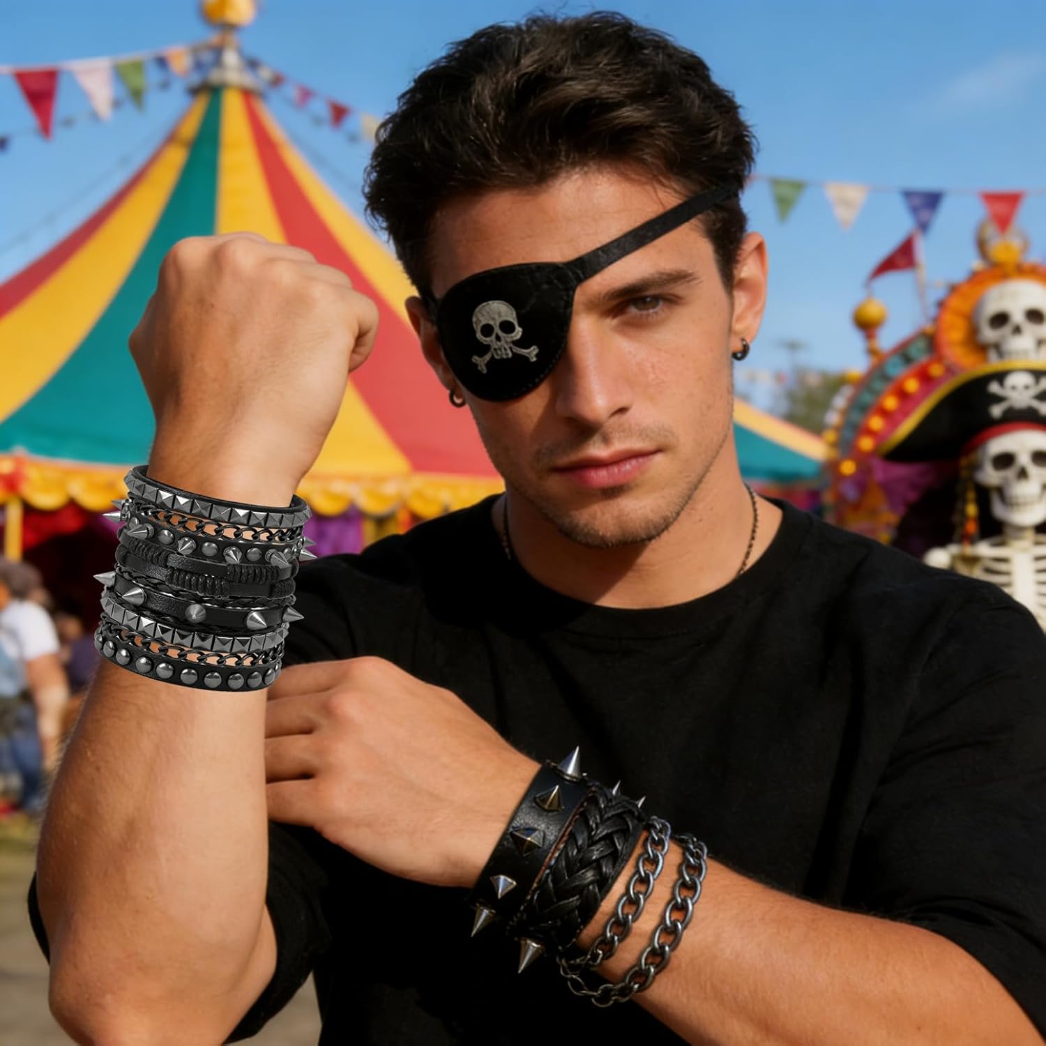 4 Pcs Leather Studded Rivets Bracelets for Women Punk Rock Chain Wristbands Set Emo Goth Accessories for Men Biker - Image 5