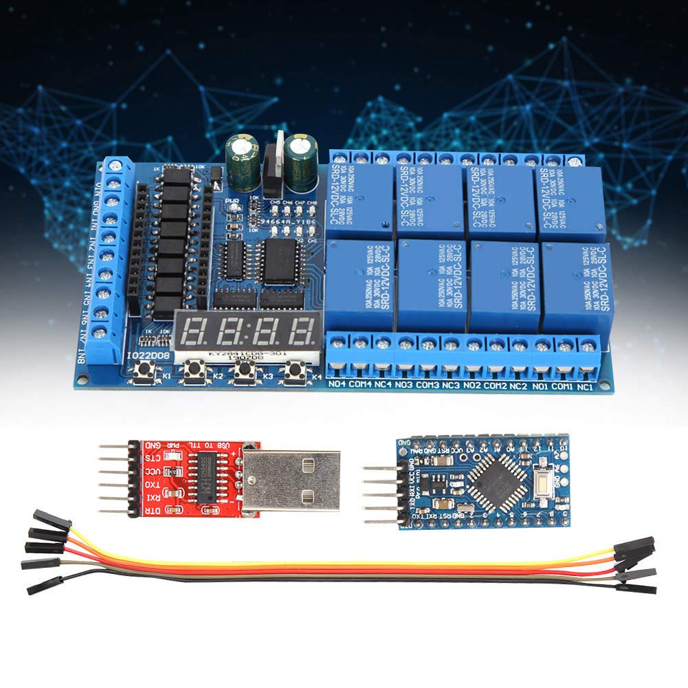 Módulo de Protección de relé PLC Mini Pro de 12 V CC de 8 Canales con 8 Entradas Optoaisladas y Tubo Digital de 4 Bits para Placa de Interruptor de Temporizador de (Placa+pro mini+cable de